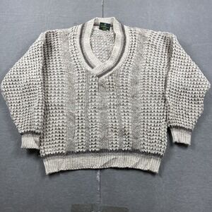 Vintage Quills Woollen Sweater Mens 40 V-Neck Wool Cable Knit Pullover Heavy